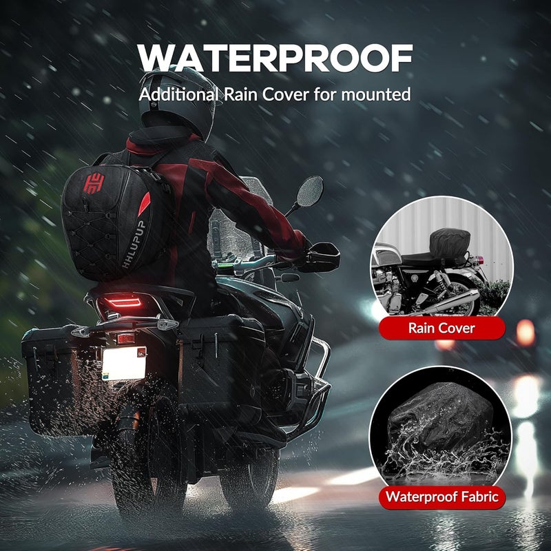 HHLUPUP 38L Motorcycle Tail Bag Seat Helmet Large Capacity Motorcycle Backpack Waterproof Luggage Bag Red - Image 4